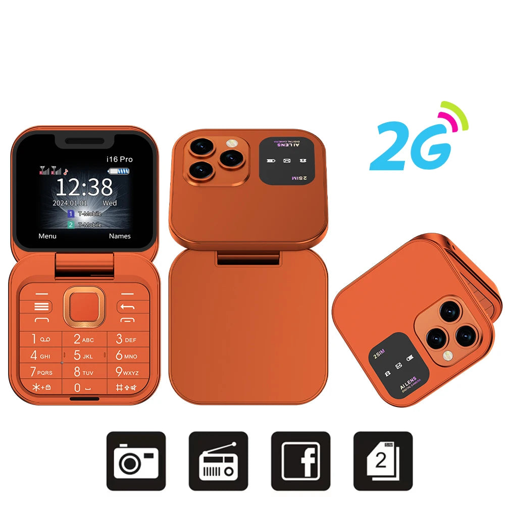 SERVO i16 Pro Mini Flip Mobile Phone Dual SIM Card Speed Dial Magic Voice Blacklist FM Radio 2G GSM Cute Foldable Cellular Phone