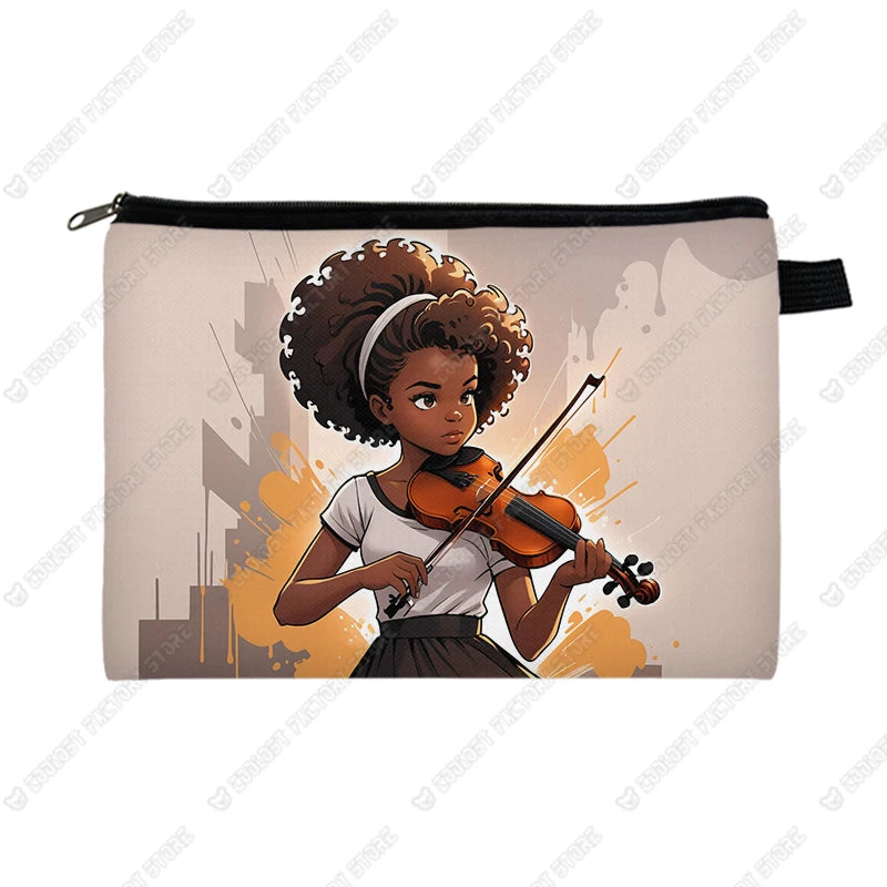 Genius Black Girl Cosmetic Case Musicians Astronauts Nurses Makeup Bags Lipstick Phone Napkin Storage Pouch Women Toiletries Bag