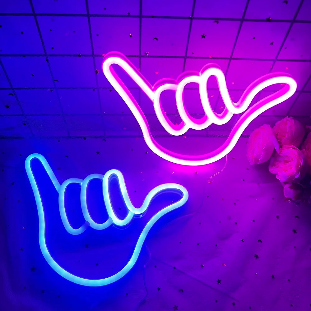 Peace Hand LED Neon Sign Win Victory Gesture Finger Night Lamp OK Neon Lights Bedroom Living Room Wall Home Office Decor