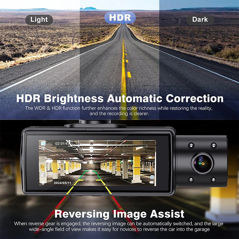 3 Cameras Car DVR Wifi 1080P Inside Vehicle Dash Cam Three Way Camera DVRs Recorder Video Registrator Mini Dashcam Camcorder
