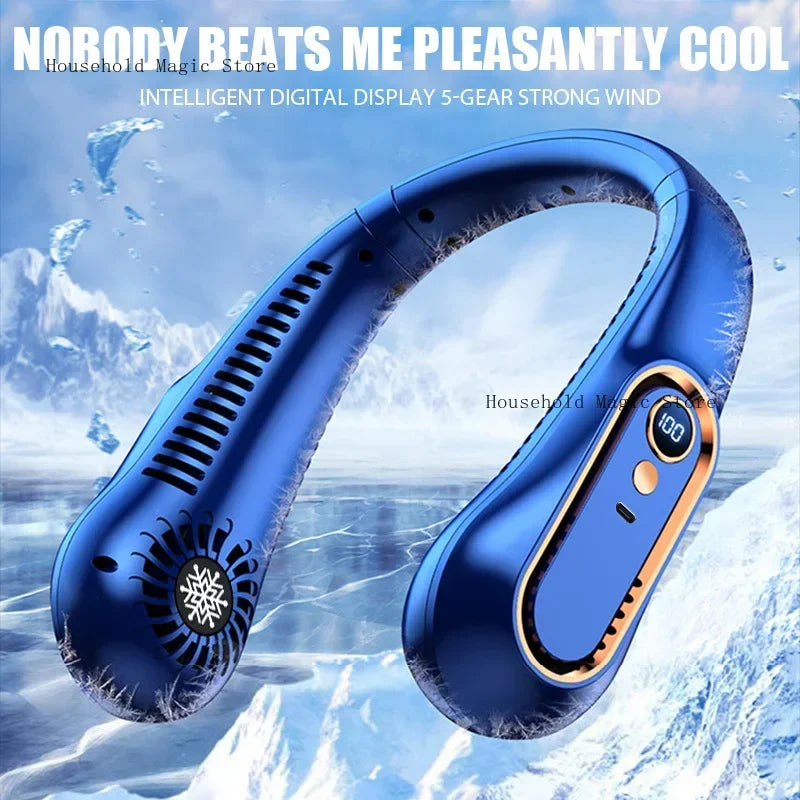 Hanging Neck Fan Digital Display Power Bladeless Neckband Fan Portable Mini Air Cooler USB Rechargeable Electric Fans