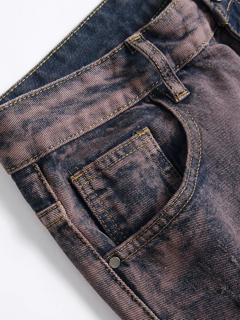 Purple Ripped Men's Jeans Spring Summer Slim Fit Straight Hole Cotton Denim Pants Distressed Destroyed Streetwear 28-40