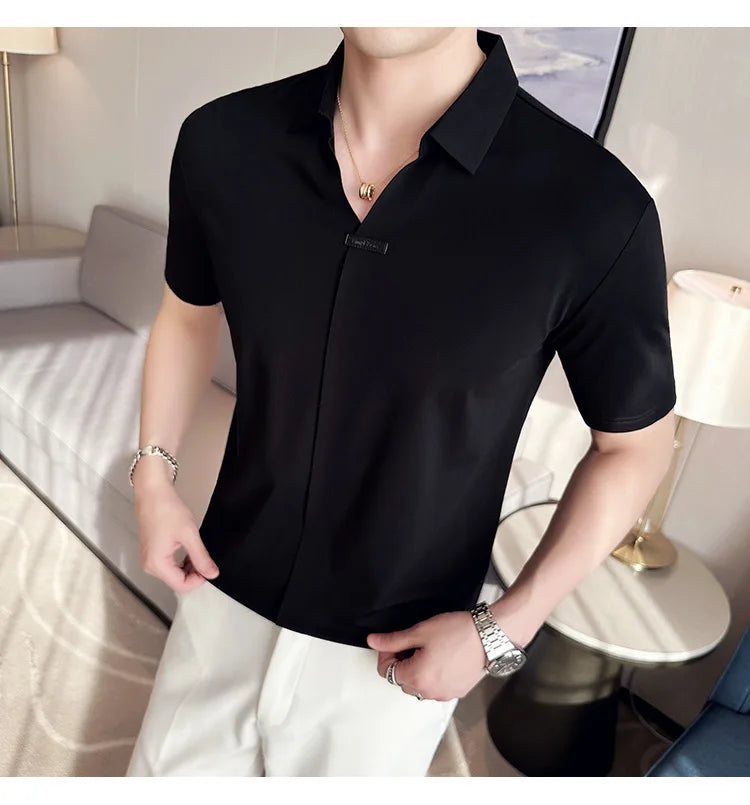 Luxury Purple Polo Shirts For Men High Quality Summer Short Sleeve Men's Polos Ice Silk Elastic Slim Fit Turn Down Collar Tees