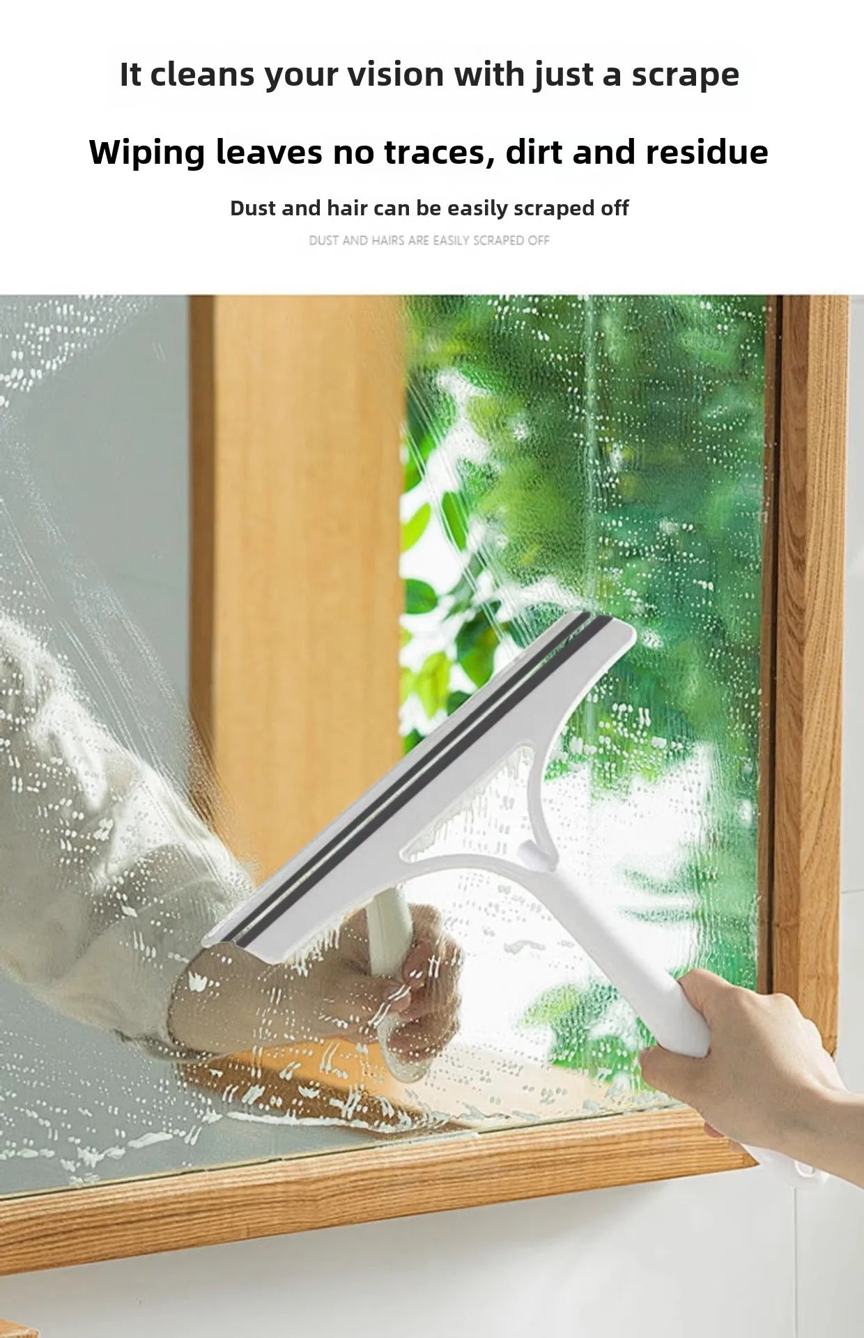 Three-in-one glass wiper with spray bottle, double-sided mirror, non-detachable wiper blade, baffle care set