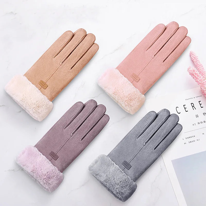 New Fashion Gloves Autumn Winter Cute Furry Warm Mitts Full Finger Mittens Women Outdoor Sport Female Gloves Screen