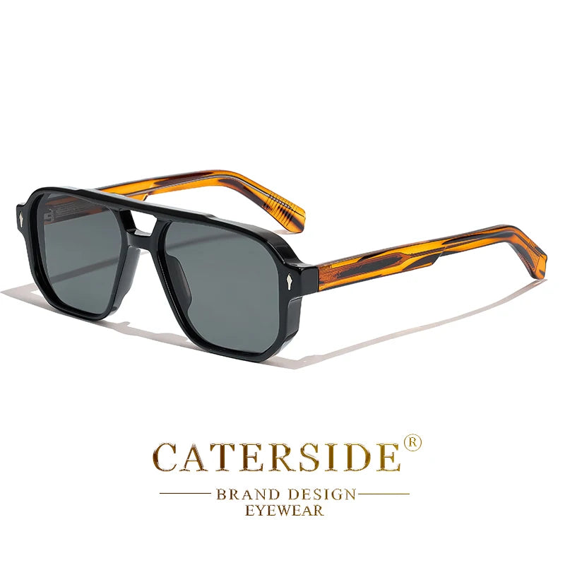 CATERSIDE Retro Punk Sunglasses Men Vintage Flat Top Double Bridges High Quality Sun Glasses Women Travel Party Festival Eyewear