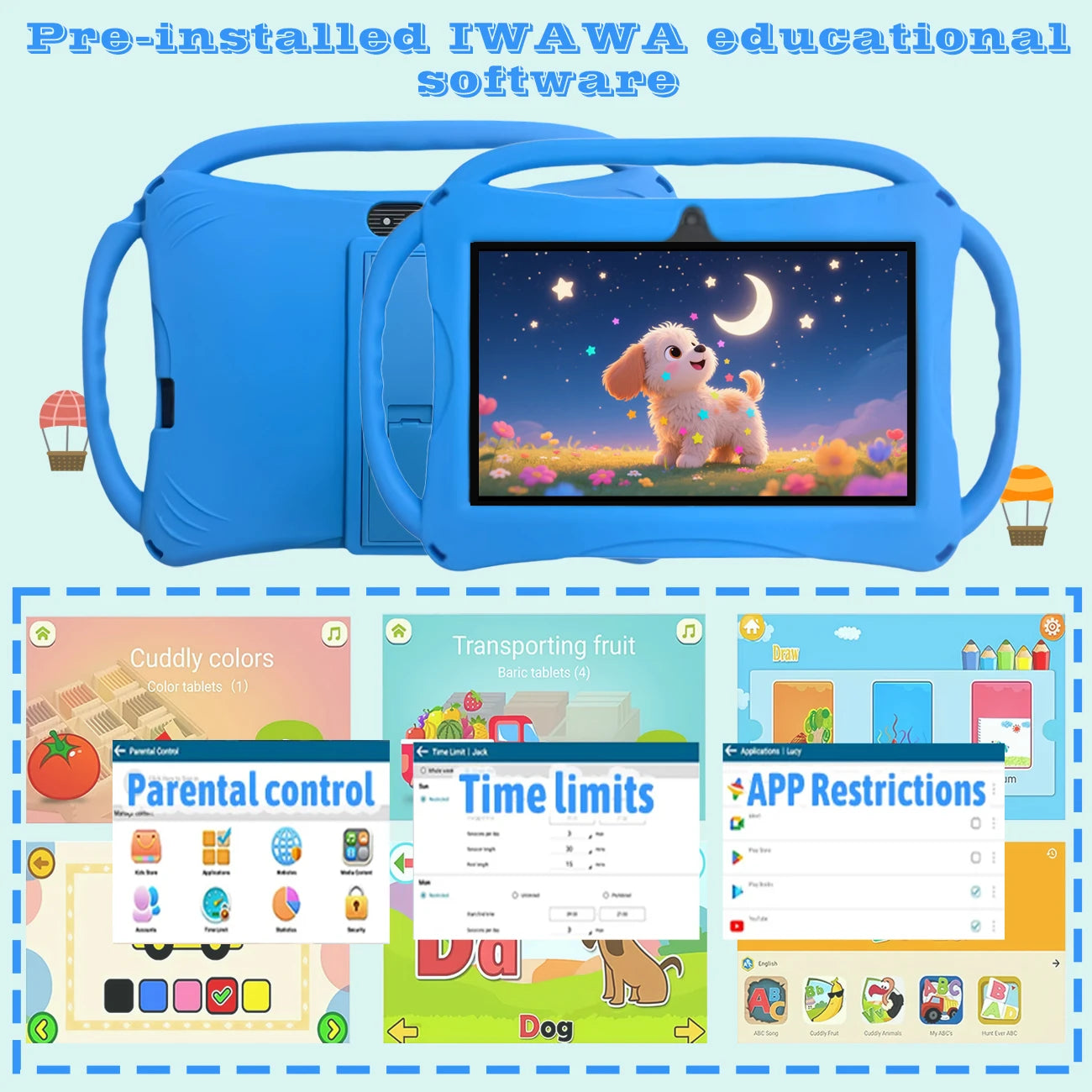 Kids Tablet 7 inch, Children Tablet with Parent Control,dual cameras, children's gifts for Christmas and birthday.Pink/Blue