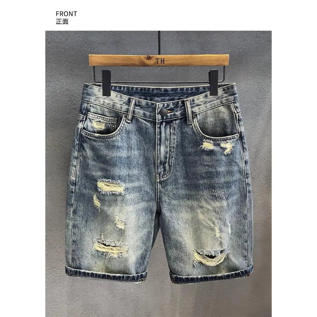 Summer 2025 Trend Ripped Denim Shorts Boys Handsome Retro Casual Five-point Pants Korean Trendy Mens Denim Short Jeans for Men