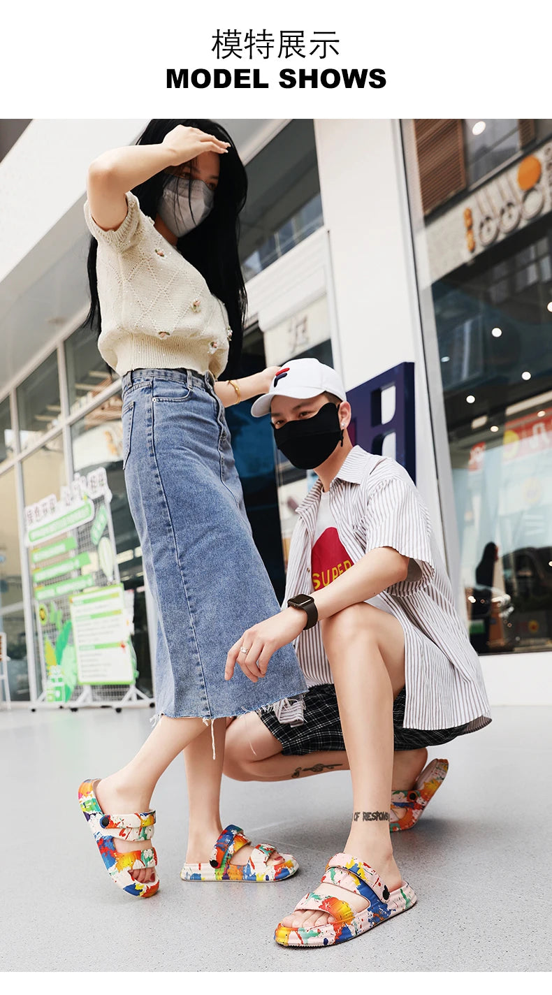 2024 New Thick-soled EVA Cave Shoes Women's Summer Wear Non-slip Beach Soft-soled Semi-Slippers Fashion Printed Sandals