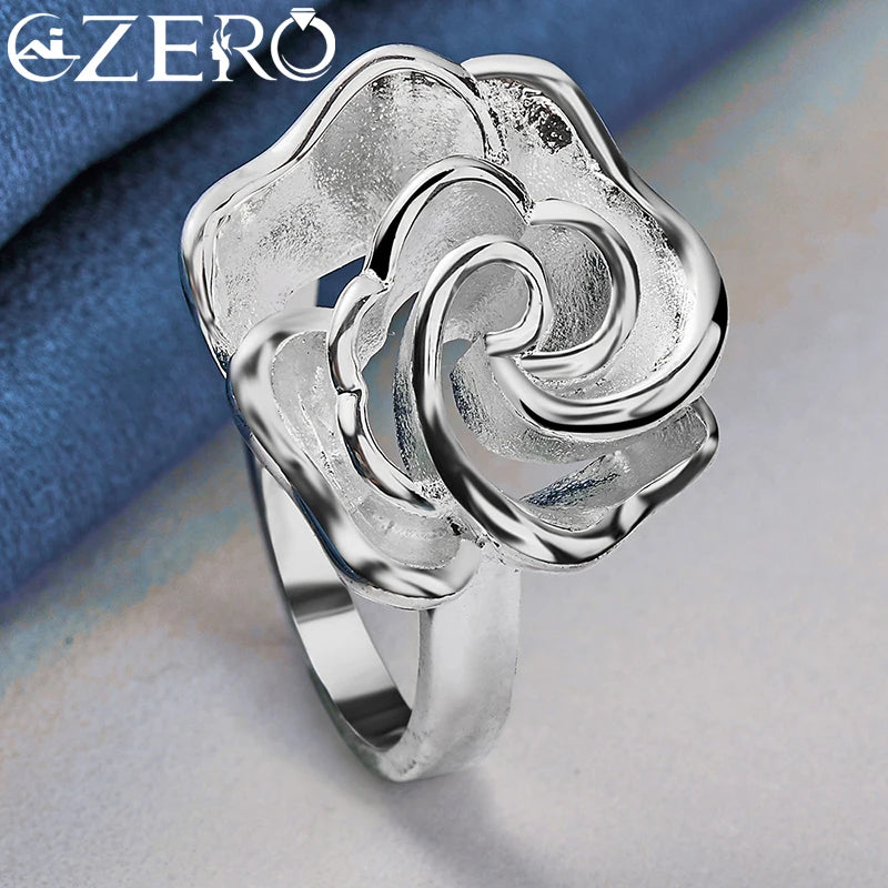 ALIZERO 925 Sterling Silver Rose Ring for Women Wedding Rings Engagement Band Fashion Party Charms Jewelry Valentine's Day Gift