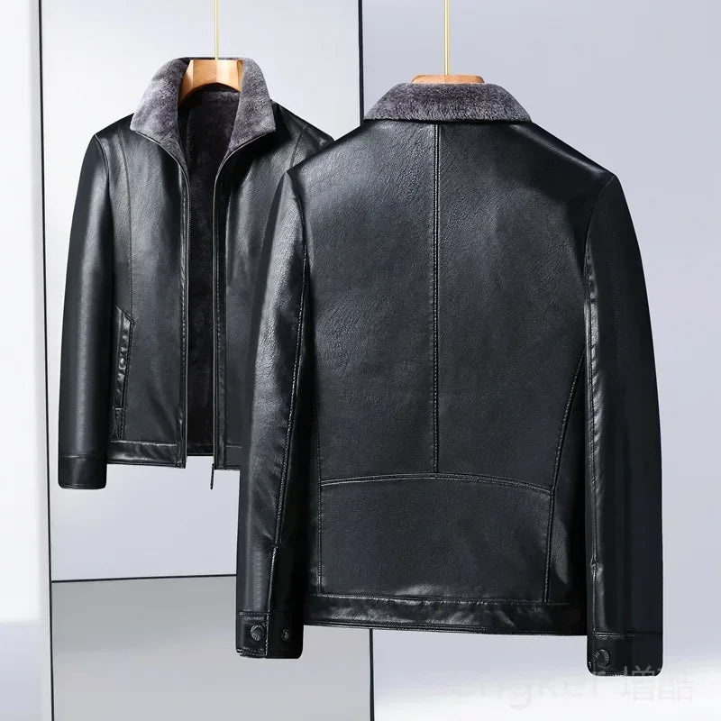 Large size men's PU leather jacket male tide winter extra large men loose man leather jacket fleece 7XL 6XL waterproof jacket