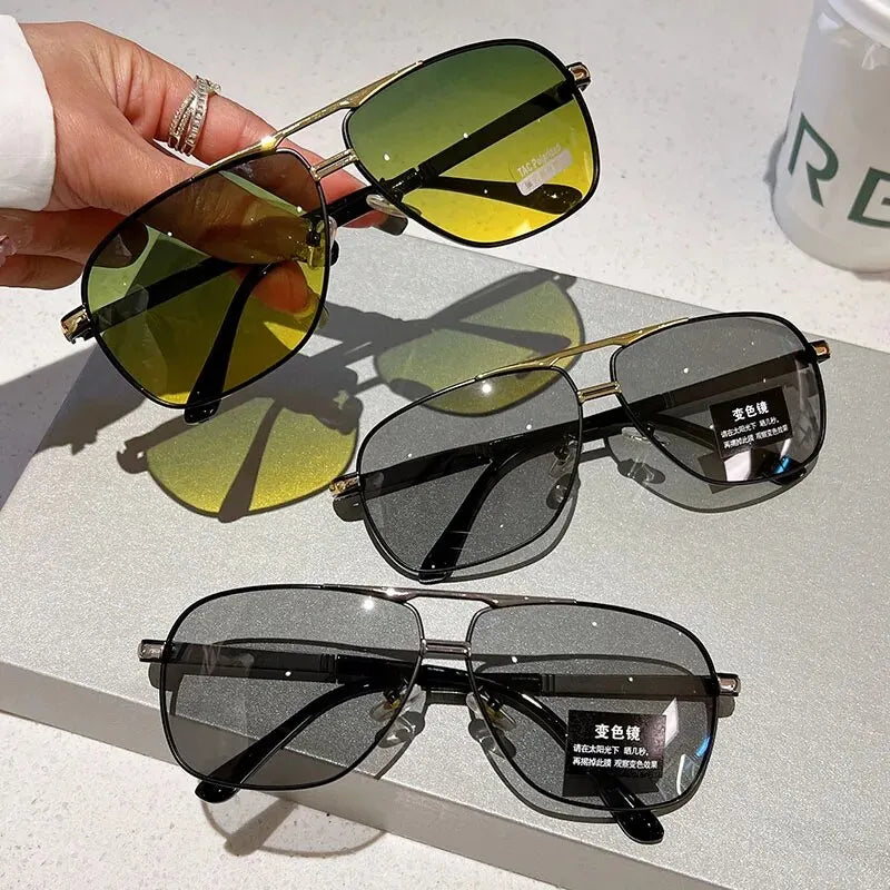 KAMMPT Oversized Vintage Sunglasses Men Women Fashion Polarized Photochromic Shades Eyewear Double Bridge Driving Sun Glasses