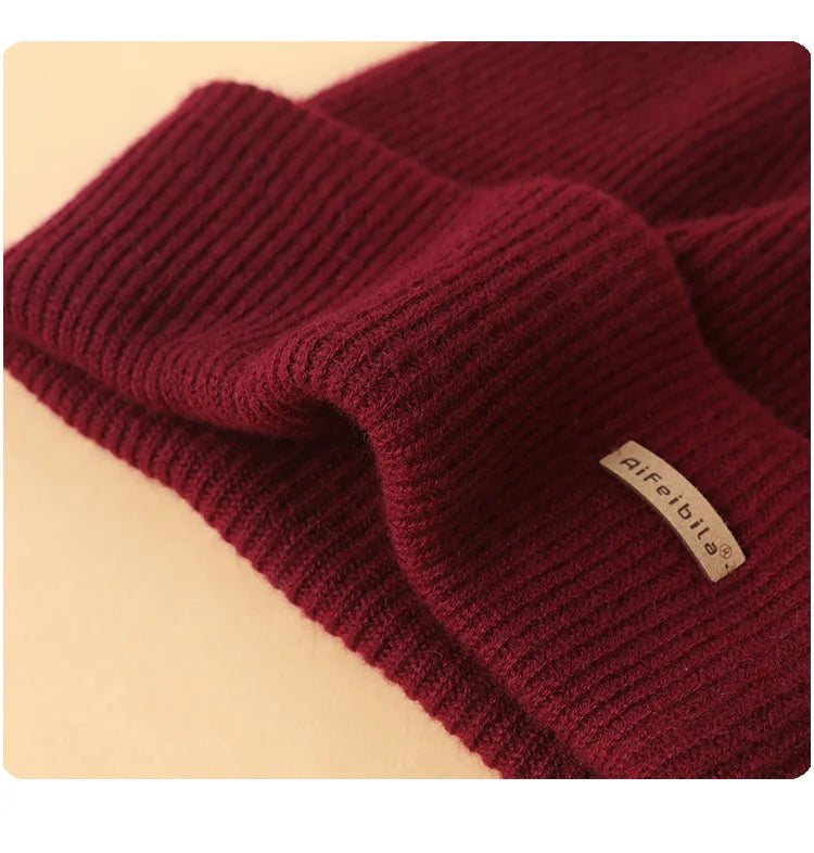 100% Merino Wool Double-Sided Beanie for Men Women Thick Soft Warm Winter Skull Caps Solid Color Knitted Beanies Hat