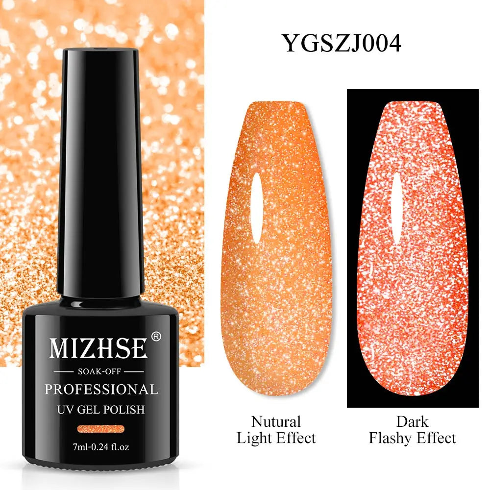 MIZHSE 7ML Reflective Top Coat Gel Nail Polish Shiny Glitter Vernis Semi Permanent Varnish Nail Gel Polish for Manicure Nail Art