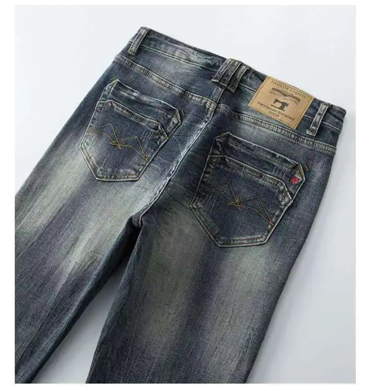 Spring Autumn New American Denim Coats Set Classic Simple and Versatile Washed Elastic Cowboy Jeans Clothes For Men