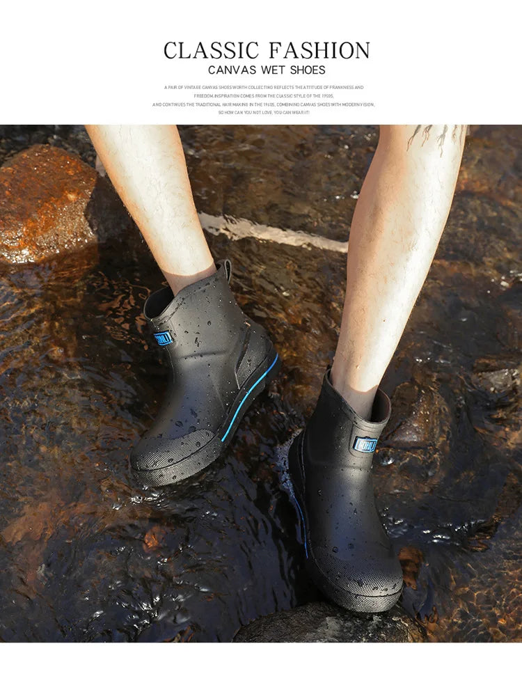 Snow Warm Thick Rain Boots, Kitchen Waterproof and Anti Slip Rain Shoes, Men's Fashionable and Wear-resistant Water Shoes