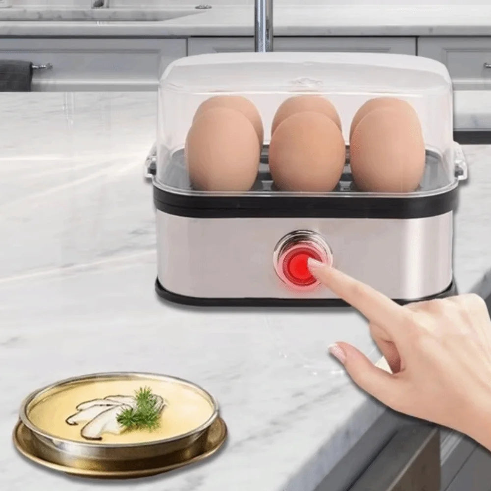 200W Power Eggs Boiler Space Saving 6 Eggs Capacity Smart Egg Cooker Stainless Steel Multi Functional Rapid Egg Cooker