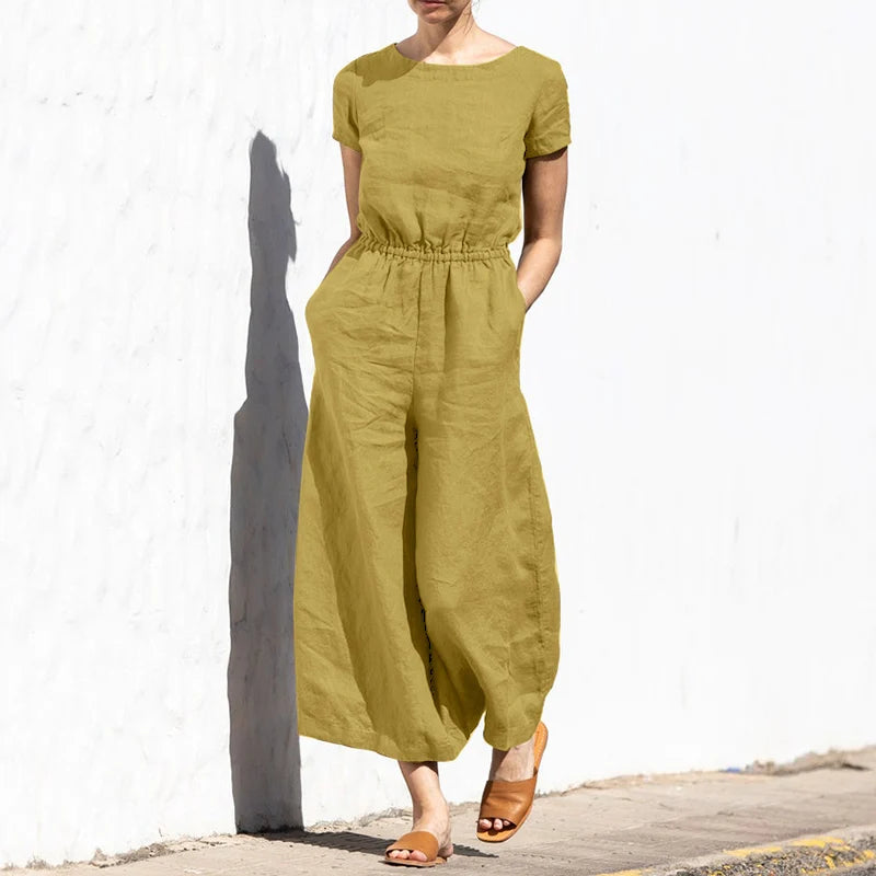 New Summer plus Size  Color High Waist Svel Long Pants Women's Faion Casual Loose Sle One-Piece Suit