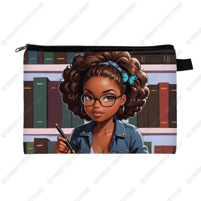 Genius Black Girl Cosmetic Case Musicians Astronauts Nurses Makeup Bags Lipstick Phone Napkin Storage Pouch Women Toiletries Bag
