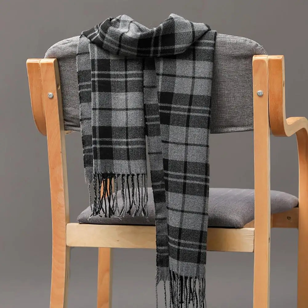 Men Women Hiking Scarves British Style Faux Cashmere Winter Scarf Classic Plaid Fringed Tassels Long Scarf For Autumn Winter