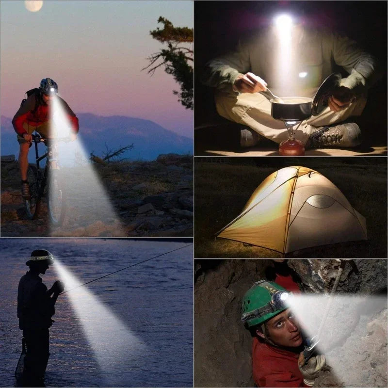 Ultra Bright White Laser LED Headlight Wave Sensing Zoom Flashlight Rechargeable Outdoor Night Fishing Head Mounted Headlight