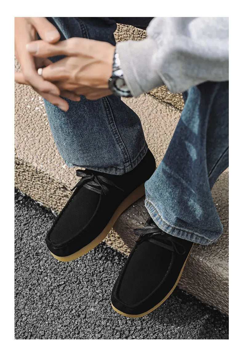 Retro Handmade Men's Casual Shoes Low Top Velvet Surface Smoke Rubber Spring Autumn British Style Flat Heel round Toe N-1