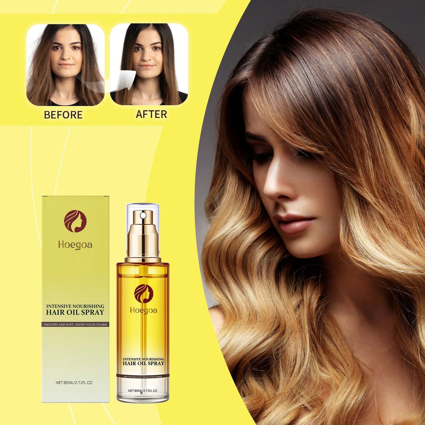 Hoegoa 80ml Nourishing Hair Care Essential Oil spray Soften and Nourish Hair, Moisturize, Improve Dry Scalding Dyeing Care spray