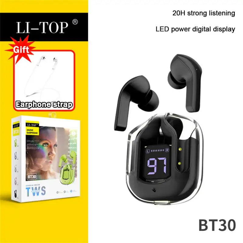 RYRA TWS Bluetooth 5.1 Earphones With Charging Box Wireless Headphone Stereo Sports Transparent Digital Display Earbuds Headsets