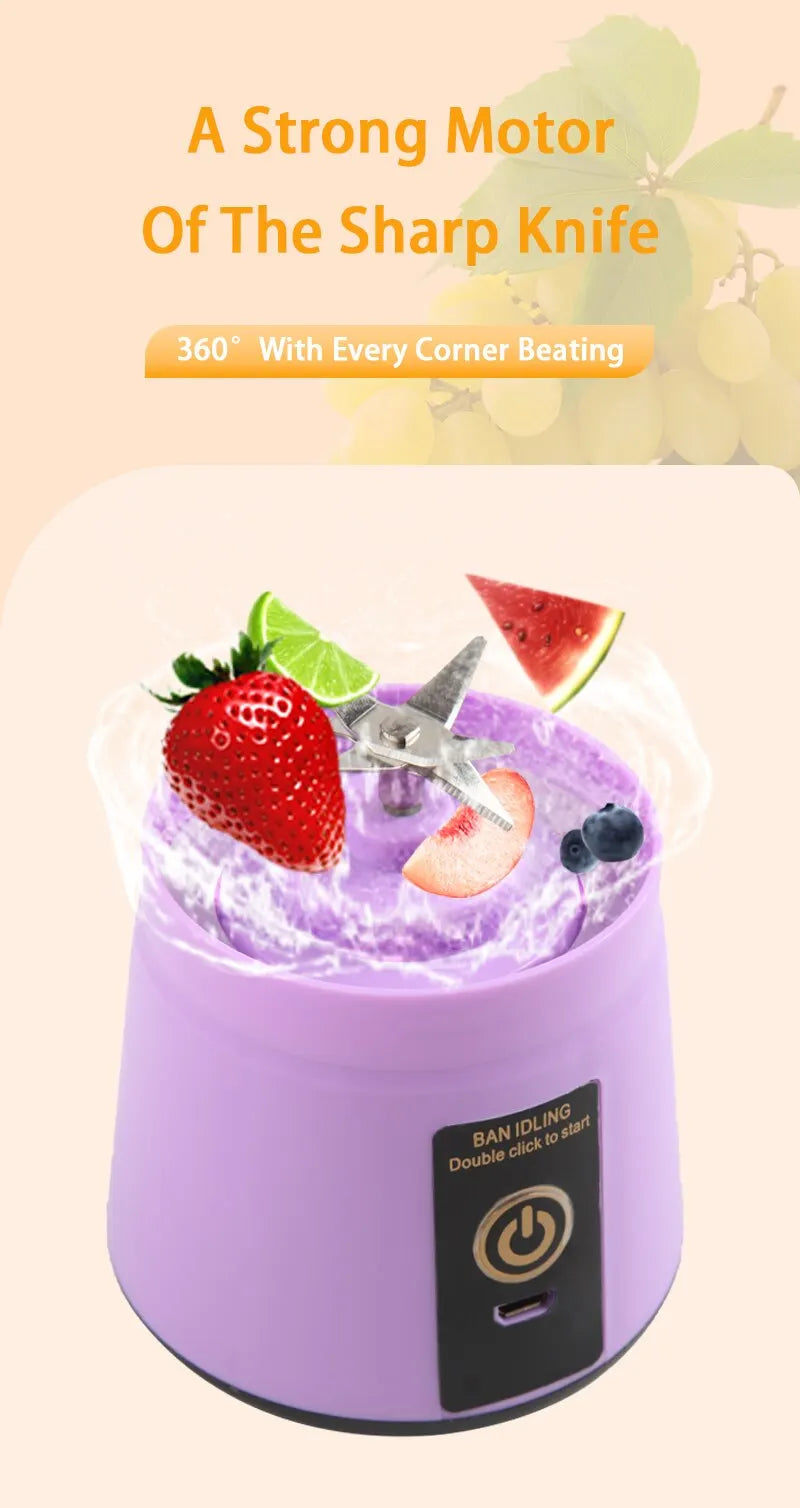 380ml Portable Electric Juicer Smoothie Blender USB Rechargeable Food Processor Mini Fruit Mixer for Travel Kitchen Workout