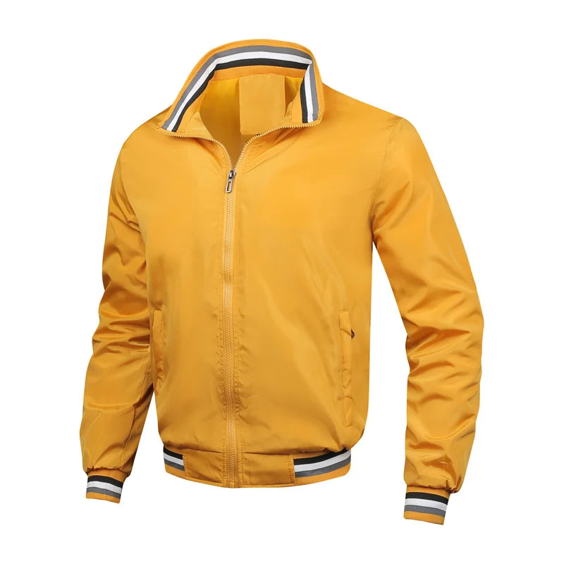 Men's casual sports spring and fall zipper baseball side seam pocket casual jackets without hooded daily