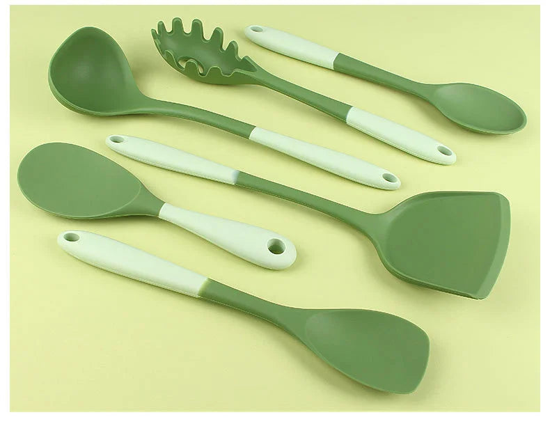 6-Piece Silicone Kitchen Utensil Set: Chinese Spatula, Soup Ladle, Slotted Turner, Pasta Spoon, Salad & Honey Scrapers for Non-S