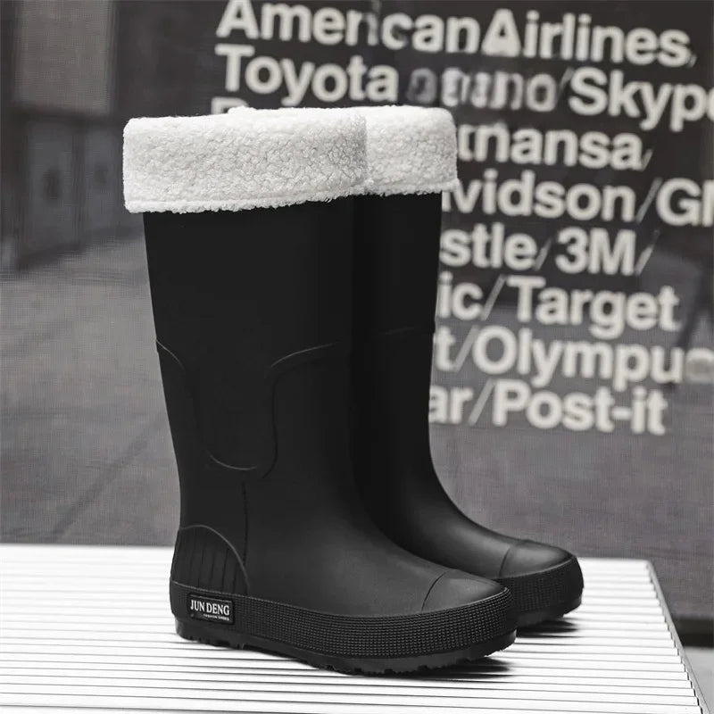 Women's High-Top Rain Boots Spring Autumn Waterproof Slip-Resistant Long Tube Shoes for Outdoor Work PVC Material Knee-High