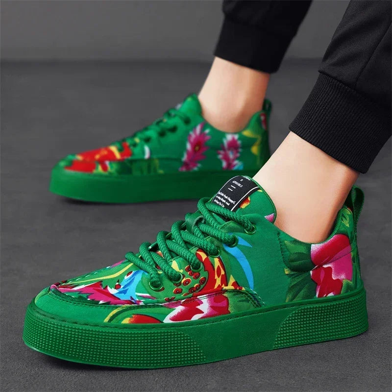 Fashion Men Casual Shoes Outdoor Men Running Sneakers Comfortable Floral Cloth Platform Walking Shoes Lightweight Tennis Shoes