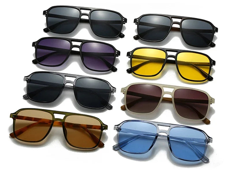 SO&EI Fashion Double Bridges Square Rivets Women Sunglasses Retro Men Gradient Shades UV400 Sun Glasses