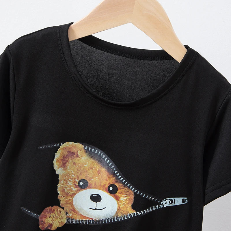 8/2 Pcs Children's Summer Cute Printing Suit Boy Casual Fashion Pocket Bear Short Sleeve Girl Sweet And Cute Joker Comfort Short