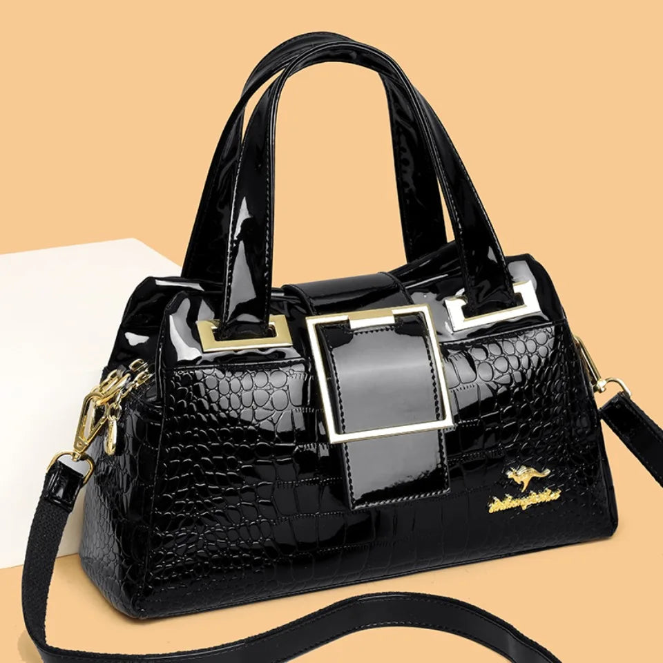 Fashion Elegant Madam Handbag Crocodile Pattern with Lattice Luxury Women Shoulder Tote Bag Two Layers Ladies Bag Big Belt Sac