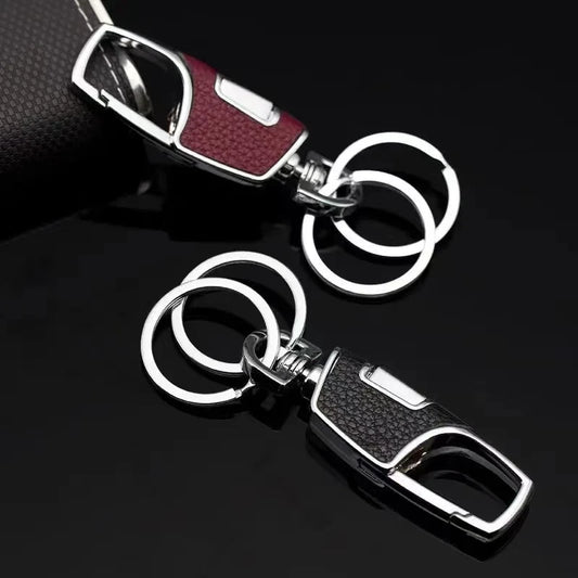 Double-ring metal keychain, simple and stylish. Thick and substantial texture, anti-lost and portable, showcasing men's taste.