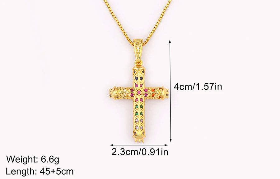 Nidin New Arrival Retro Column Shape Cross Pendant Necklace For Female Male Irregular Geometric Shine Zircon Jewelry Accessories