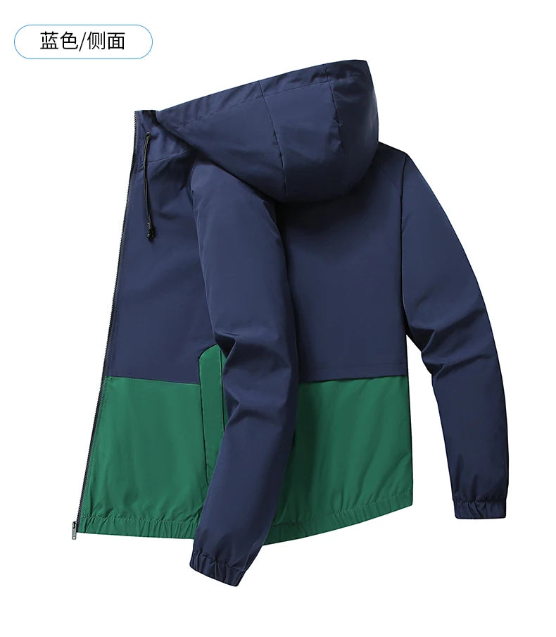 Casual Sports Jacket Men's 2025 Spring New Minimalist Splicing style Retro Windbreaker Male Trendy Loose Oversized Hooded Coat