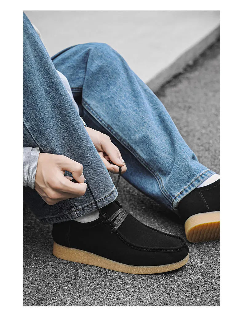 Retro Handmade Men's Casual Shoes Low Top Velvet Surface Smoke Rubber Spring Autumn British Style Flat Heel round Toe N-1