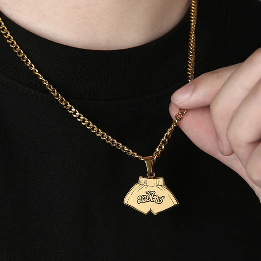 Necklaces for Men  Muay Thai Shorts Boxing Gold Color Pendant Men's Sports Casual Stainless Stee Jewelry Hip Hop Decoration Gift