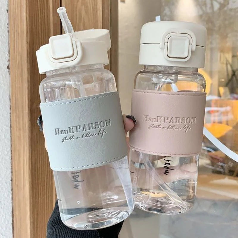 500ML Portable Water Bottle with Straw, Cute Leak-Proof Plastic Milk Cup Coffee Mug Tea Juice Cup Festive Christmas Casual Style