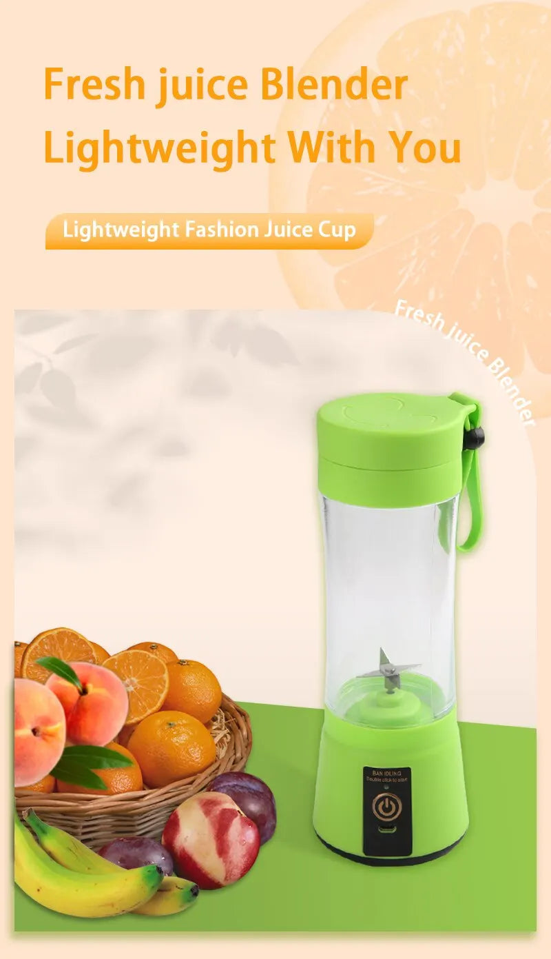 380ml Portable Electric Juicer Smoothie Blender USB Rechargeable Food Processor Mini Fruit Mixer for Travel Kitchen Workout