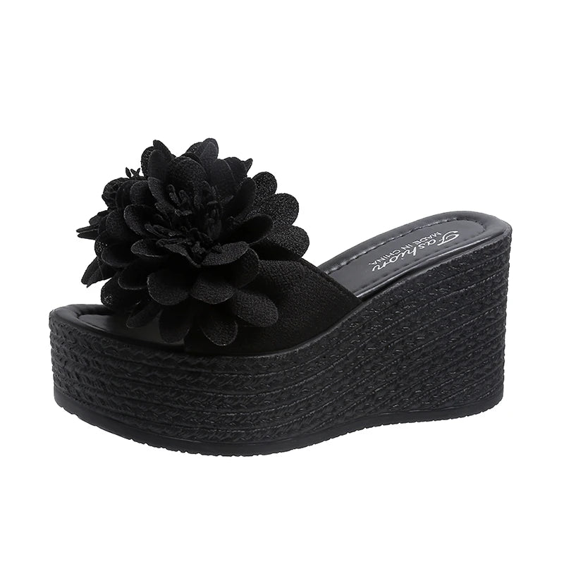 2025 Wedges Sandals Women Slippers Summer Beach Platform Shoes Flower Slippers Women High Heel Slippers Women Fashion
