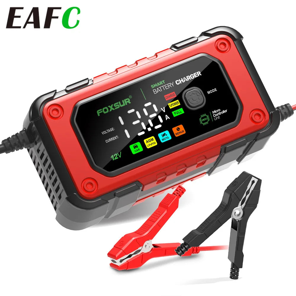 EAFC 12V 7A Car Battery Charger Smart Multiple Protection AGM Lithium Iron Lead-acid Charger for Car SUV RV Motorcycle Truck