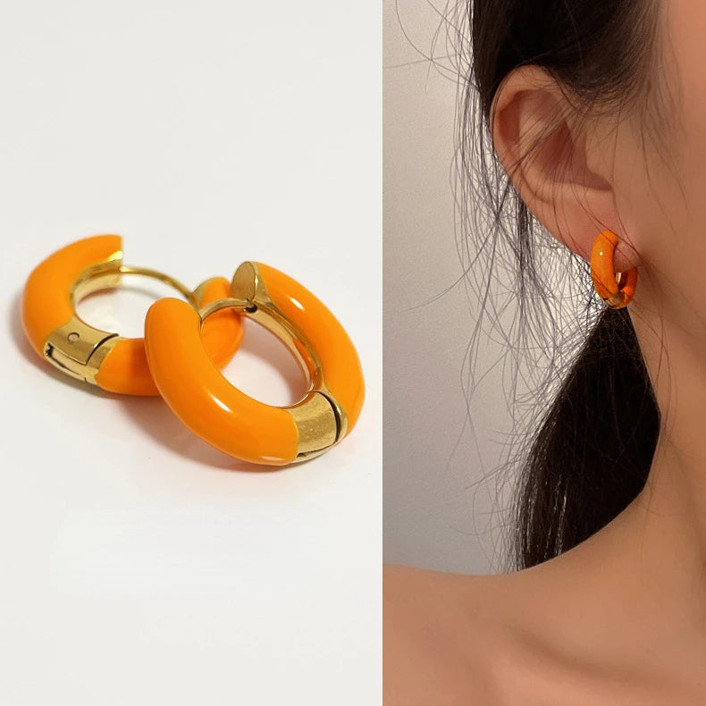 Modern Jewelry Round Colorful Enamel Green Blue Pink Red Buckle Earrings For Women Girl Gift Elegant Temperament Accessories