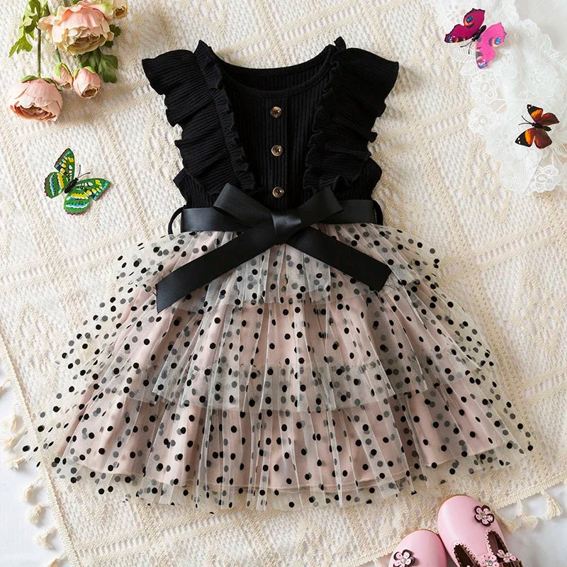 2025 New Kids Dresses for Girls Long Sleeve Fall Dress Polka Dot Birthday Party Costume Autumn Winter Dress Children Clothing
