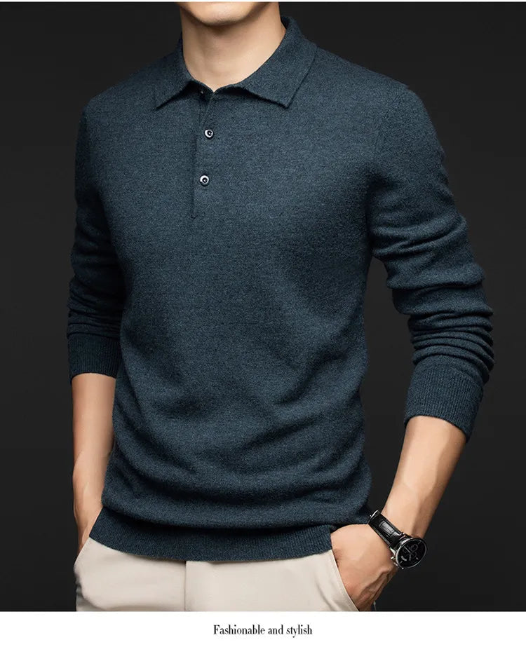 100% Australian Merino Wool Sweater, 360g Thickened Anti-Pilling, Polo Collar Gold Quality Pullover