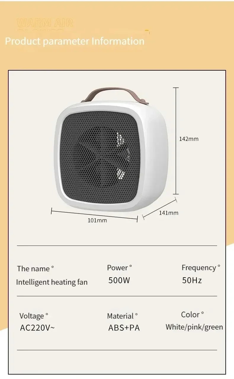 Home mini multifunctional air heater, USB silent powerful small square heater, fast heating fan, office desktop electric heater.