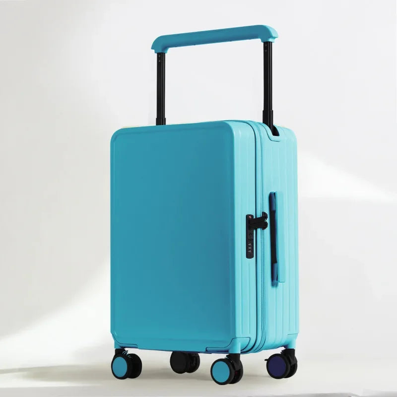 Wide Handle Front Opening Luggage Travel Bags Password Boarding Case 2025 Large Capacity Zipper Rolling Luggage Case